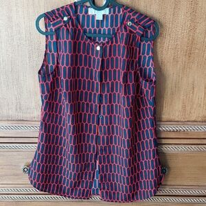 Chic Button-Up Women's Blouse in Navy and Red